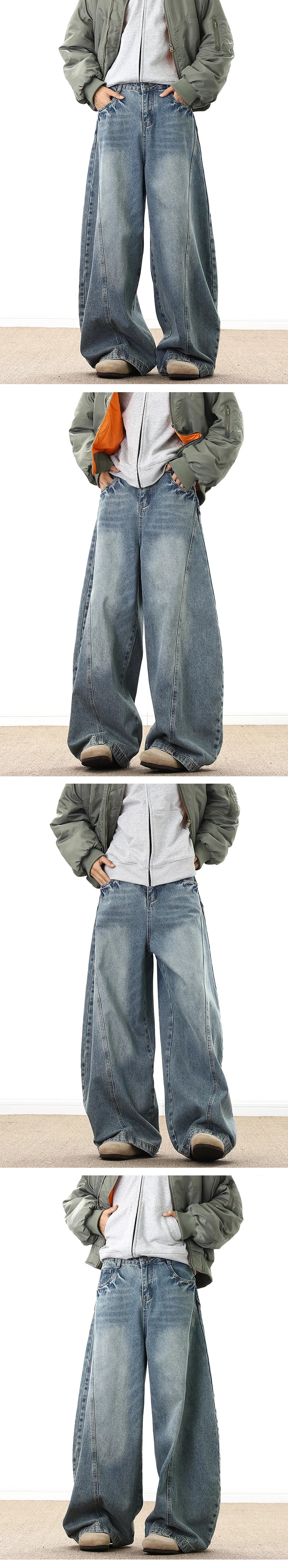 Wide Leg Denim Pants Male Loose Cowboy Mopping Trousers Baggy Men's Jeans Fashion Handsome Washed Streetwear Casual