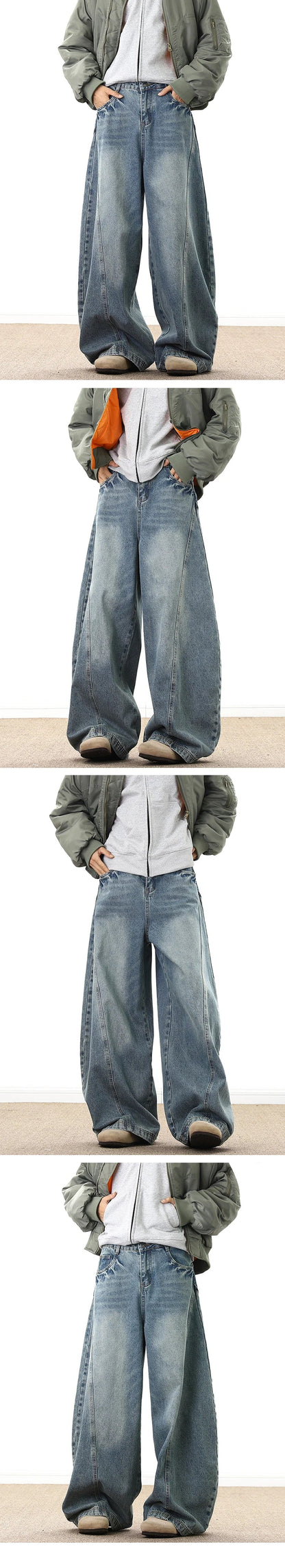 Wide Leg Denim Pants Male Loose Cowboy Mopping Trousers Baggy Men's Jeans Fashion Handsome Washed Streetwear Casual