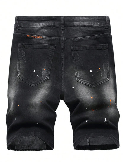 Summer Ripped Shorts Jeans Men Denim Shorts Pants Straight Stretch Casual Cool Thin Knee Length Fashion Brand Daily Trousers