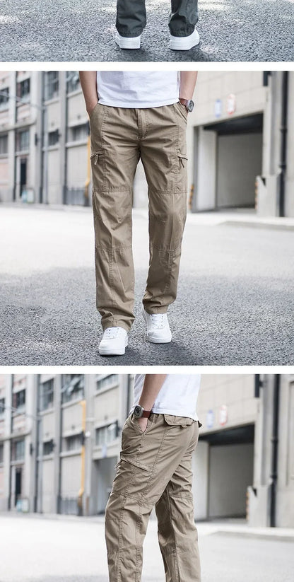 Casual Pants Men's Cargo Trousers Straight Leg Work Pants Men Cotton Casual Loose Spring Summer Wide Overalls Male Multi Pockets