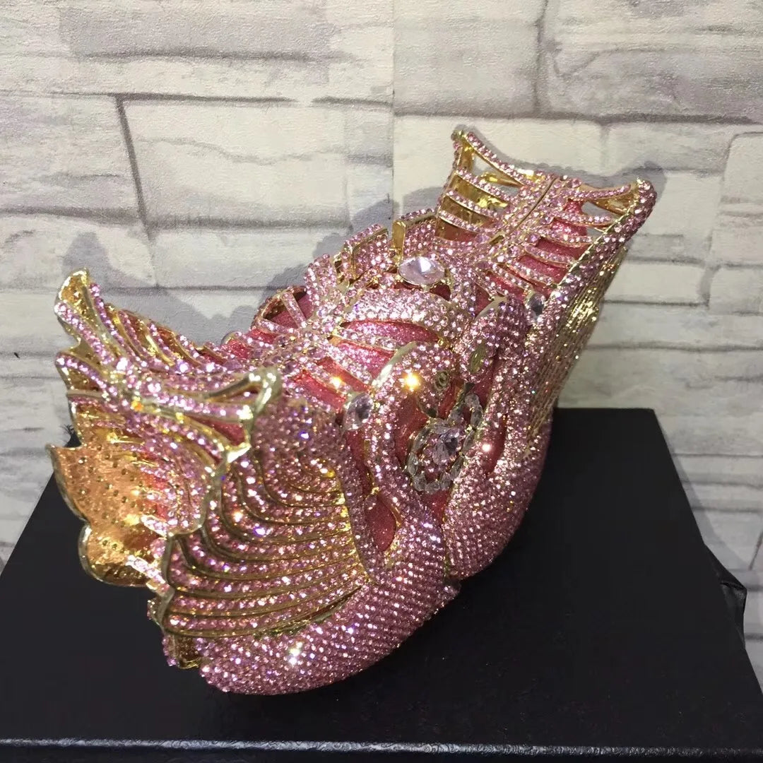 Chain New Product Hot Sale Ladies Purse Crystal Stone Evening Bags Swan Lady Purses Design Swan Clutch Bag