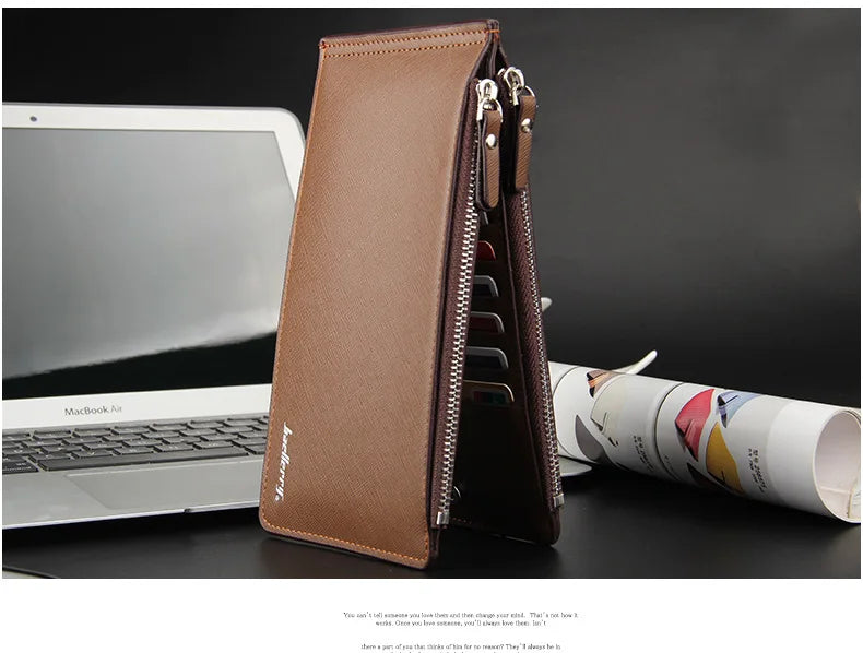 Long Wallet Credit Card Holder Men's Leather PU Wallets with Coin Purse Phone Pocket Double Zipper for Male
