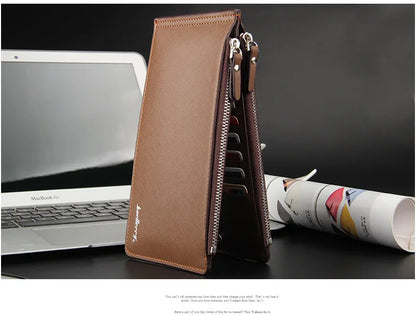 Long Wallet Credit Card Holder Men's Leather PU Wallets with Coin Purse Phone Pocket Double Zipper for Male