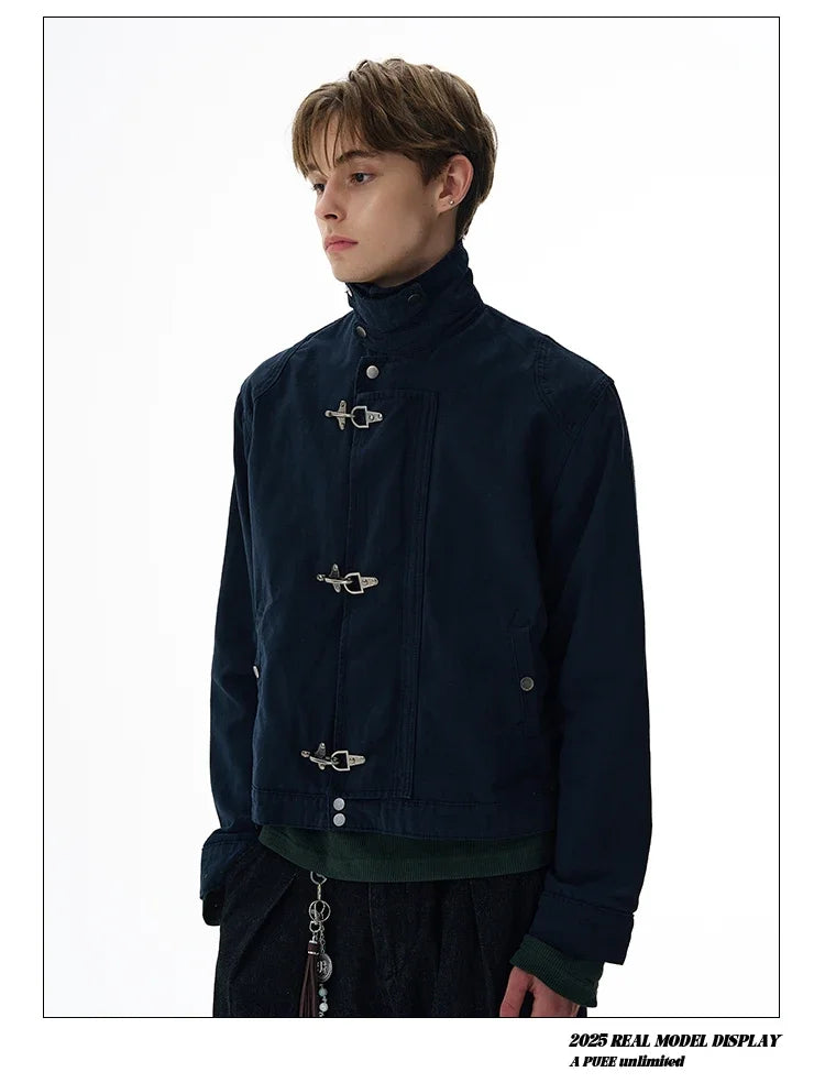 Harajuku Retro Black Gothic High Street Airplane Buckle Jacket for Men and Women Korean Fashion Y2k American Retro Casual Jacket