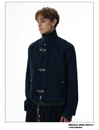 Harajuku Retro Black Gothic High Street Airplane Buckle Jacket for Men and Women Korean Fashion Y2k American Retro Casual Jacket