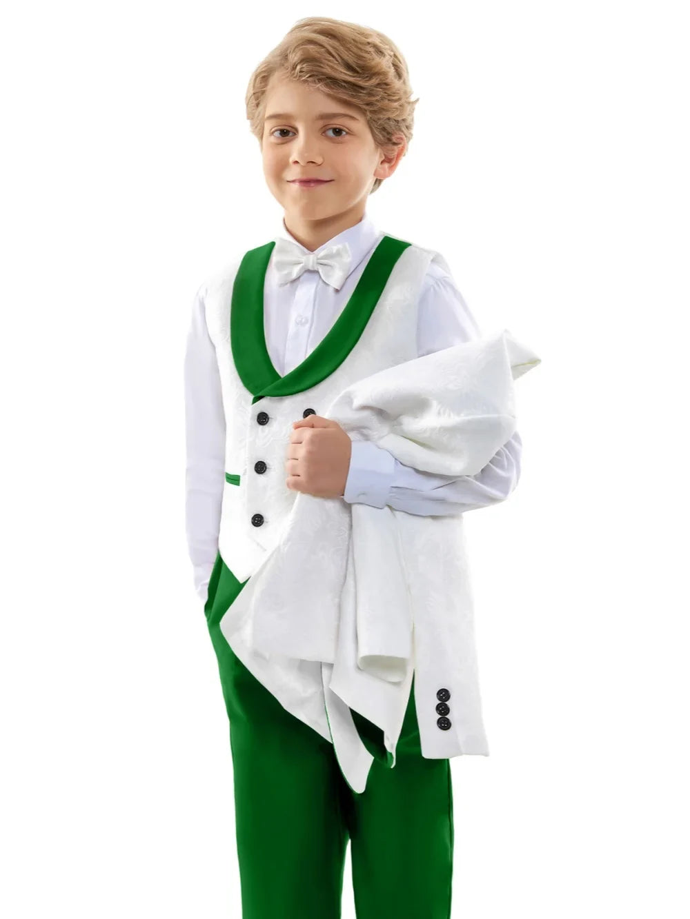 2026 New Boys Jacquard Suit Set 3 Pieces For Formal Occasion Stylish Elegant Satin Collar Kids Suits Wedding Ring Bearer Outfit