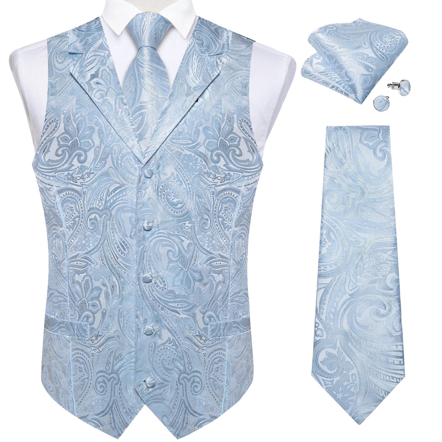 Men's Suit Vest Neck Tie Set Black Paisley Waistcoat for Wedding Party Tuxedo Suits Luxury Sleeveless Jacket DiBanGu