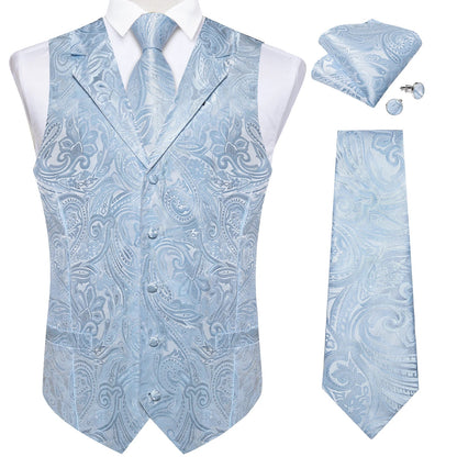 Men's Vest Tie Set Paisley Tuxedo Suit Waistcoat and Necktie Hankerchief Cufflinks for Wedding Party Groom Clothing