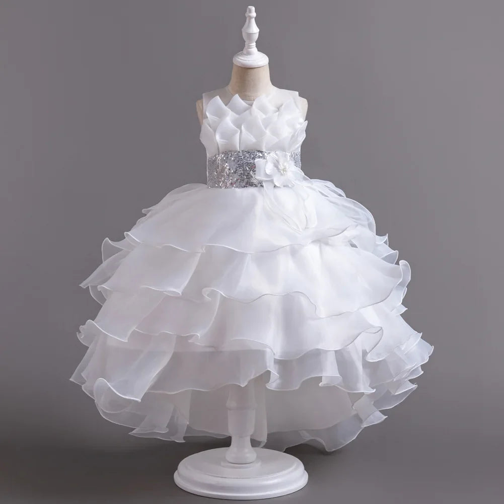 New Girls Elegant Princess Dress Embroidered Sequins Birthday Ball Evening Dress Party Fluffy Cake Dress 4-12 Years Old clothin
