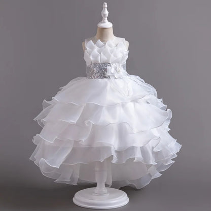 New Girls Elegant Princess Dress Embroidered Sequins Birthday Ball Evening Dress Party Fluffy Cake Dress 4-12 Years Old clothin