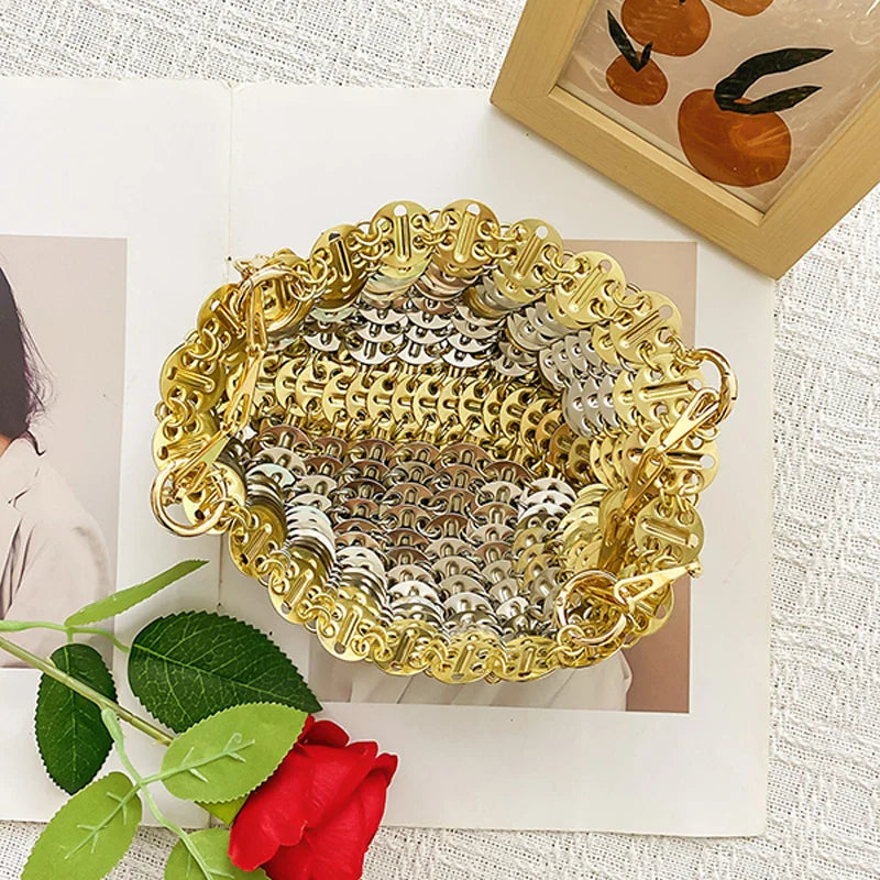 2024 Hot selling metal sequin high-capacity mobile phone cross-body chain bag handmade bag for women's fashion trend