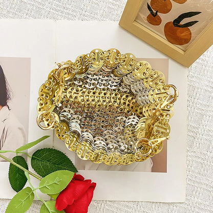 2024 Hot selling metal sequin high-capacity mobile phone cross-body chain bag handmade bag for women's fashion trend