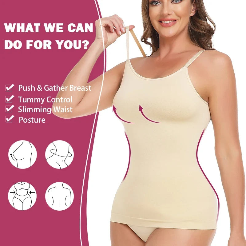 Seam-free Camisole Vest Shapewear Bodysuit for Women Tummy Control Butt Lifting Body Shaper Smooth Invisible Slimming Underwear