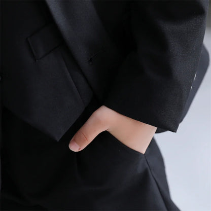 Four Pieces Black Suit Set for Boys, Single-Breasted Suit Jacket Pants Vet Bowtie Communion Back to School Party Suits Tuxedo