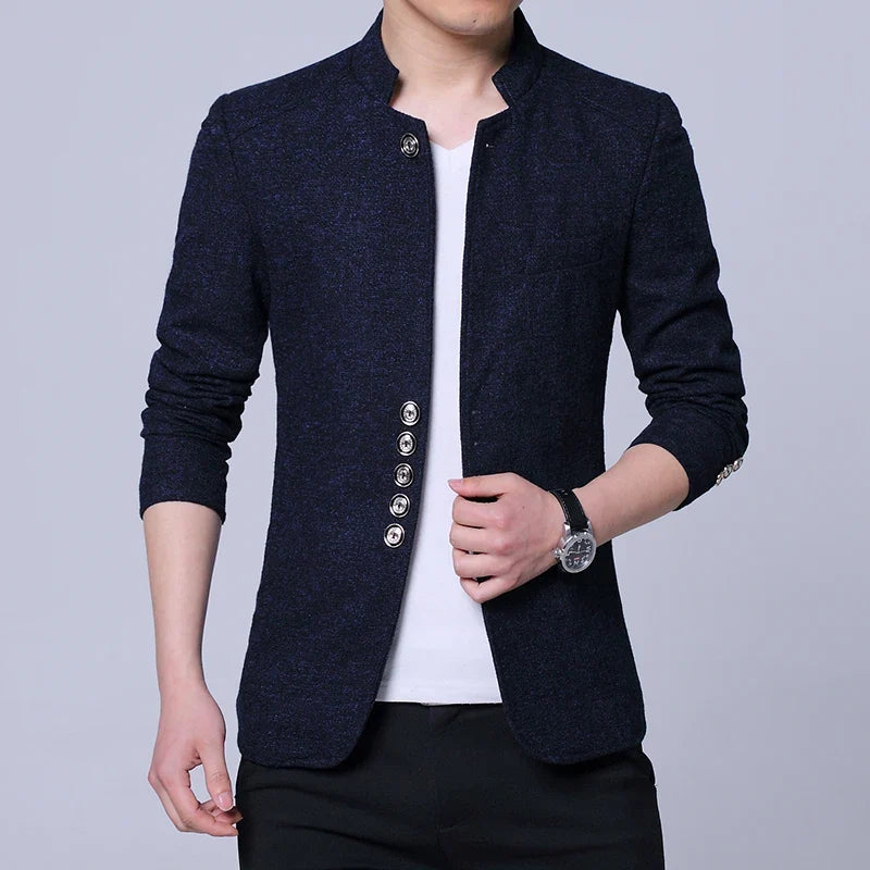Men's Autumn Winter Casual Slim Fit Plaid Suit Jacket Korean Style Fleece Thickened Coat Large Size Single Breasted Westwear