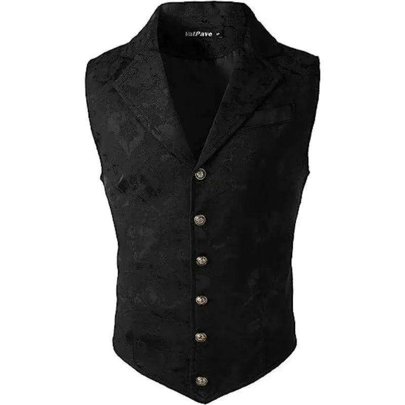Men Suit Vests Steampunk Gothic Printed Turn Down Collar Waistcoat Male Slim Sleeveless Stage Party Casual Vests