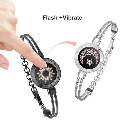 Bracelets connectés lumineux et vibrants à distance pour couples, Cadeaux de relation à distance Bracelet intelligent Amour Soleil et Lune