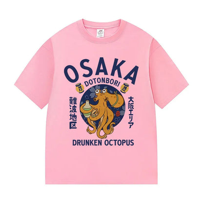 Japanese Osaka Dotonbori Drunken Octopus Food Lover Funny Graphic Tee Shirt Mens Women Fashion High Quality Cotton T-Shirts Tops