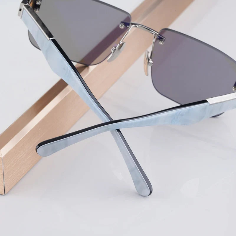 Luxury Rimless Sunglasses Irregular Square Alloy Acetate High Street Men Women Handmade in Germany UV400 THE MAGIC III with Case