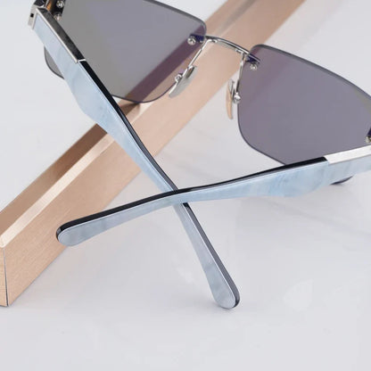 Luxury Rimless Sunglasses Irregular Square Alloy Acetate High Street Men Women Handmade in Germany UV400 THE MAGIC III with Case