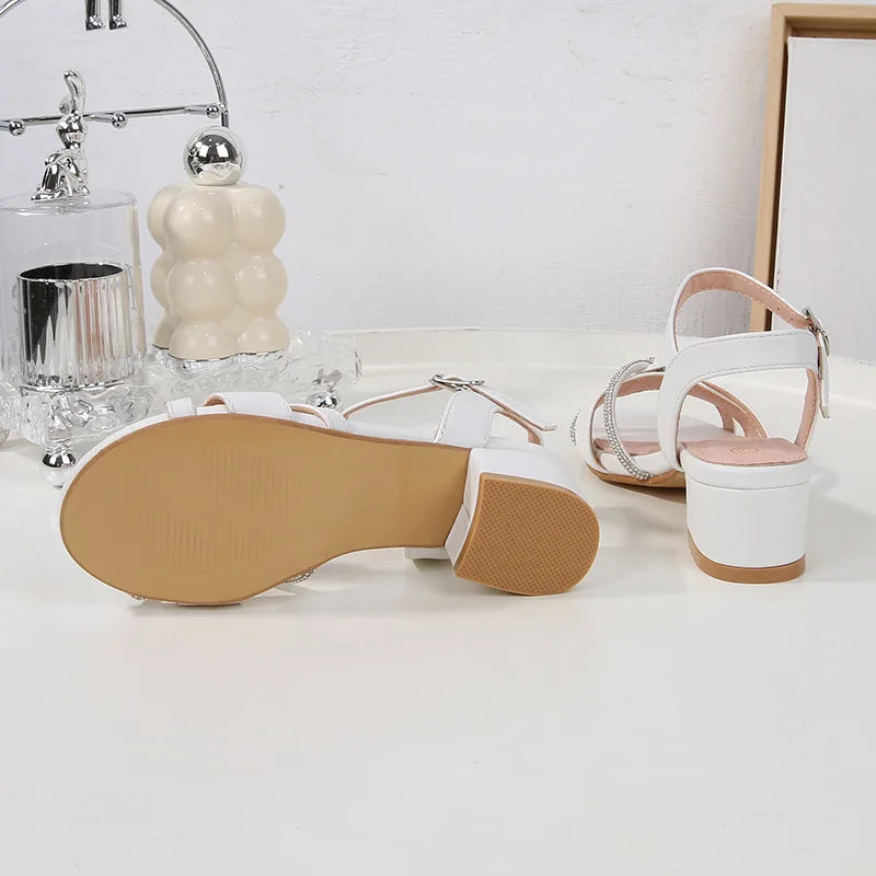 Children's Sandals 2024 Summer New Kids' Crystal High Heels Soft Sole Casual Fashion Girls' Princess Shoes 3-10 Years Old
