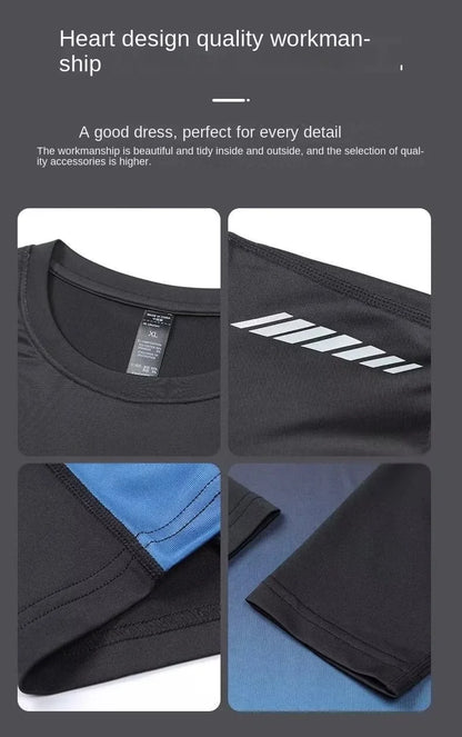 Trendy, simple, sunscreen, breathable, quick drying clothes, long sleeved men's tight fitting clothes, running training, sports,