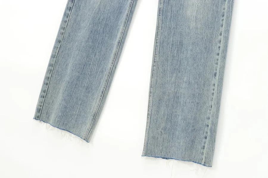 Wide-leg high-waisted jeans  women's classic everything with five pockets washed soft comfortable ultra-long jeans6045022