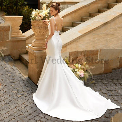 Elegant Wedding Dress of V-Neck and Backless Spaghetti Straps with Belt Mermaid High Quality Sexy Bridal for Church Marry Gowns