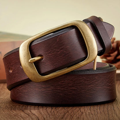 3.8 CM High Quality Pure Cowhide Thick Real Genuine Leather Men's Fashion Brass Buckle Belts Luxury Brand Jeans Belts for Men