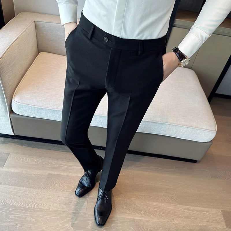 2024 Spring Autumn Fashion Business Casual Pants Men's Straight Leg Slim Fit Suit Pants Formal Office Social Wedding Dress Pants