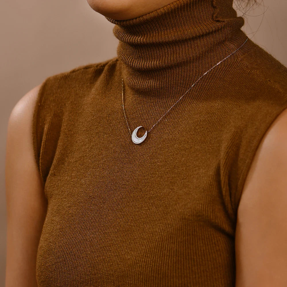 D Color VVS1 Luxury Moon Moissanite Necklace for Women Solid S925 Silver Yellow Gold Pendant Fine Jewelry Girls Party