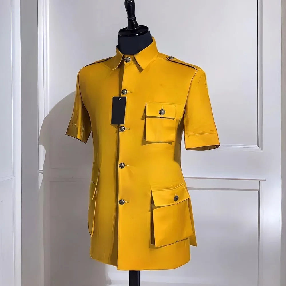 Safari Men Suits for Summer with Short Sleeve Single Breasted Casual Male Suit 2 Pieces Set Jacket with Pants Custom Made