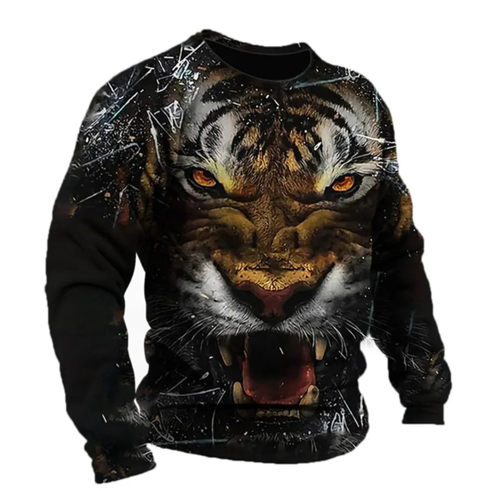 Retro Men's Long Sleeve T-shirt Animal Print Shirt Animal Pattern Clothing Street Apparel Sleeve Top Men's Plus Size XS-5XL