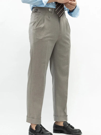 Spring New Warm Winter Worsted Fabrics High Density Stretch Paris Button Casual Pants Men's Nine-minute Pants Straight