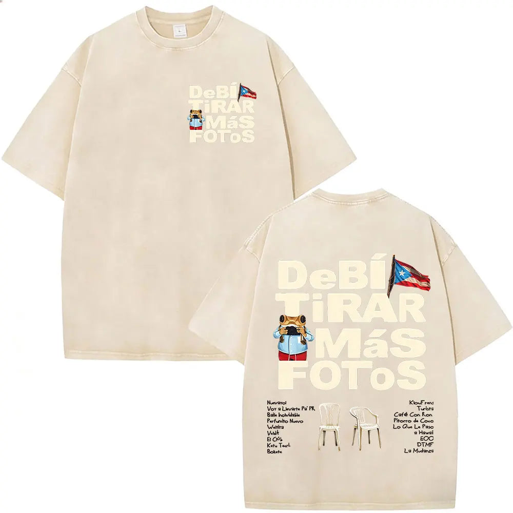 Washed Vintage Rapper Bad Bunny T-shirt Debi Tirar Mas Fotos DTMF Tour 2026 T Shirts Men Women Clothing Fashion Hip Hop T-shirts