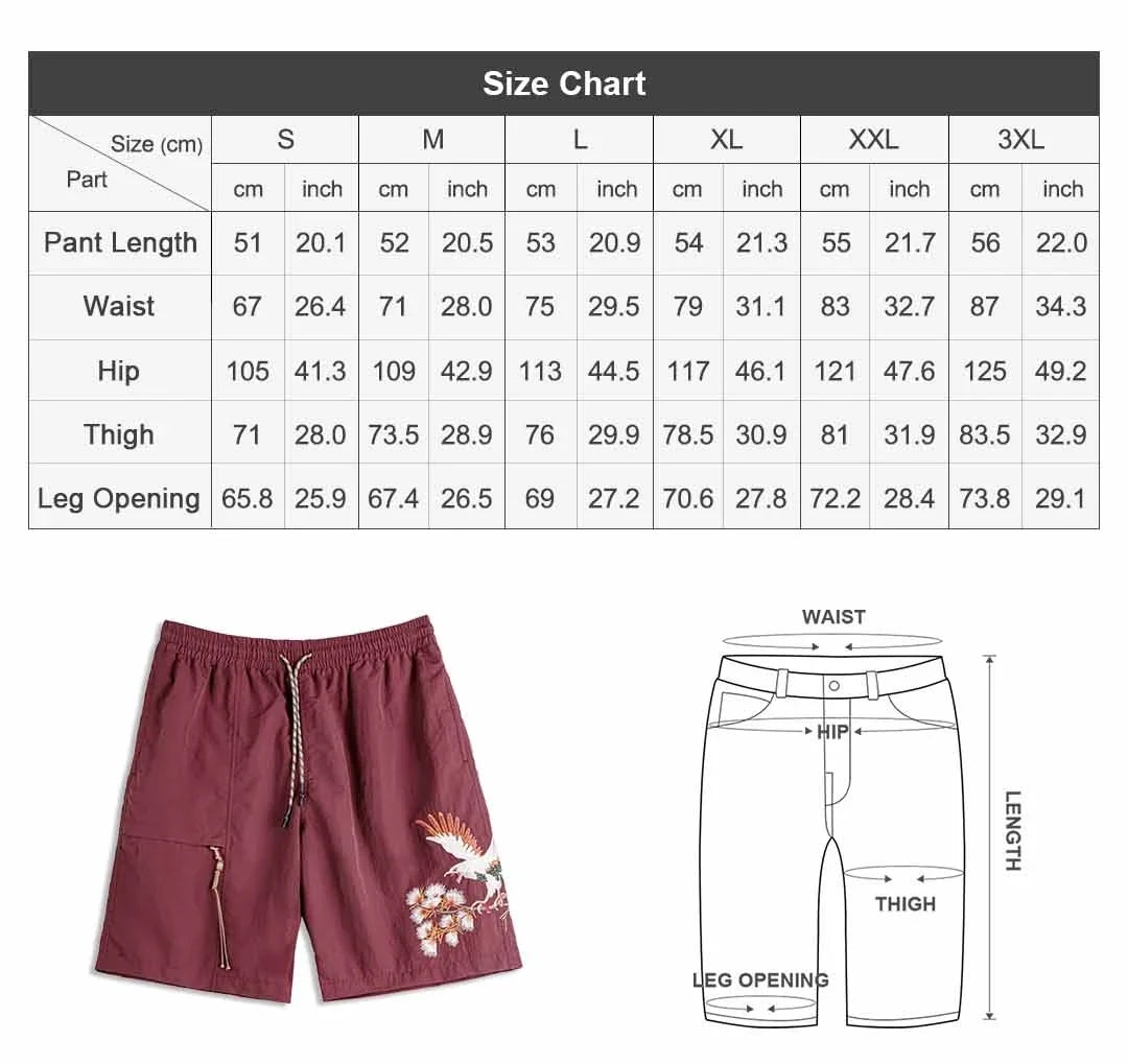 Men's Yokosuka Eagle Embroidered Shorts Loose Elastic Waist Red Quick Dry Summer Casual Beach Board Man Shorts Genuine
