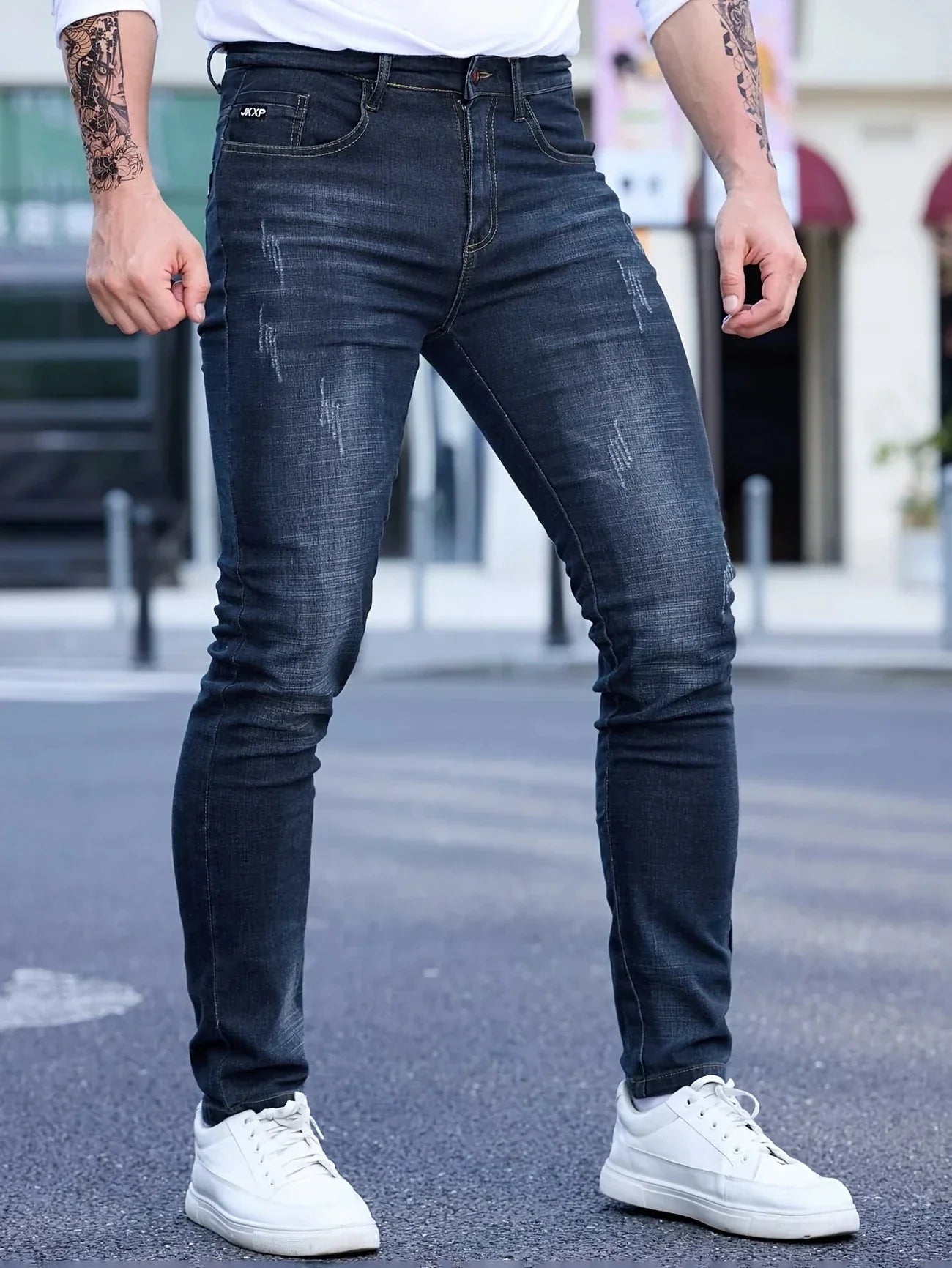2025 Spring Autumn Men's Fashion Ripped Skinny Jeans Street Style Vintage Wash Solid Denim Casual Slim Fit Pencil Pants 28-36
