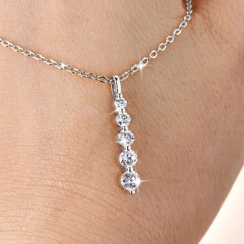 GRA Certified D VVS1 Full Moissanite Diamond 5-Stone Pendant Necklace for Women Girls Chain Neck Jewelry Gifts Collares