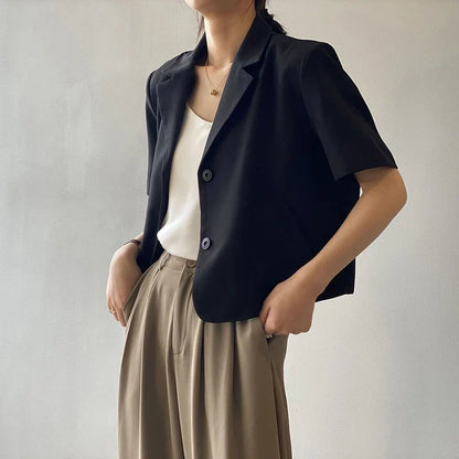 Elegant Casual Blazers Women Short Sleeve Loose S-3Xl Suit Coat Tops Korean Summer Fashion Solid Sweet Simple Blazers New