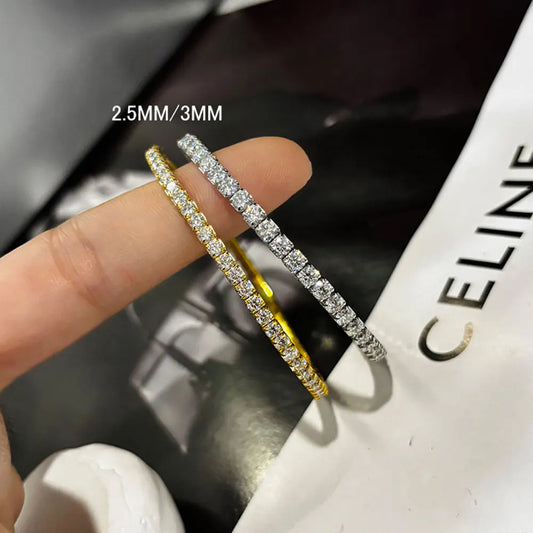 Bracelet tennis moissanite D VVS1 de 3,84-6,4 carats, 2,5 mm/3 mm, en argent sterling 925, élastique, pour femmes et hommes