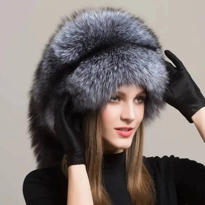 Real Fox Fur Hat For Women Winter Ear Protection Genuine Fur Hat Russian Natural Fur Bomber Hat Outdoor Thicken Warm Fur Caps