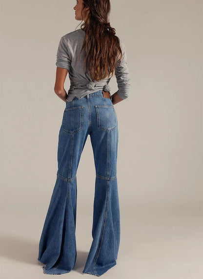 Streetwear Vintage Skinny Washed Flared Jeans Women Korean Fashion High Waist Slim Straight Pants 2025 New Casual Flared Jeans