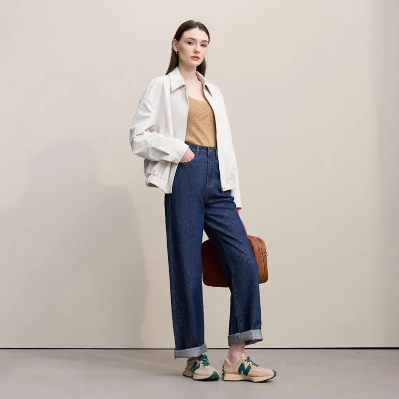 Women's Jeans 2026 Spring New Casual Letter Embossed Cotton Denim Trousers Women's Retro Versatile Straight Pants 12641115