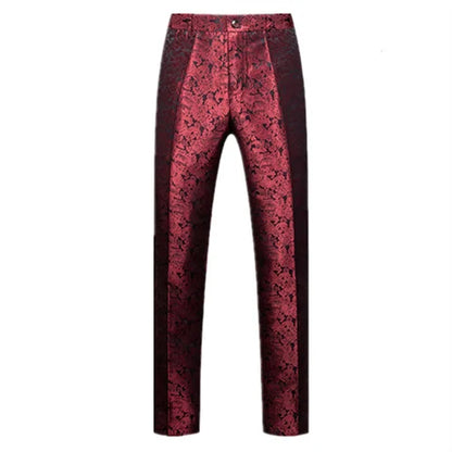 New Men Luxury Jacquard Suit Pants Fashion Wedding Party Groom Dress Trouser