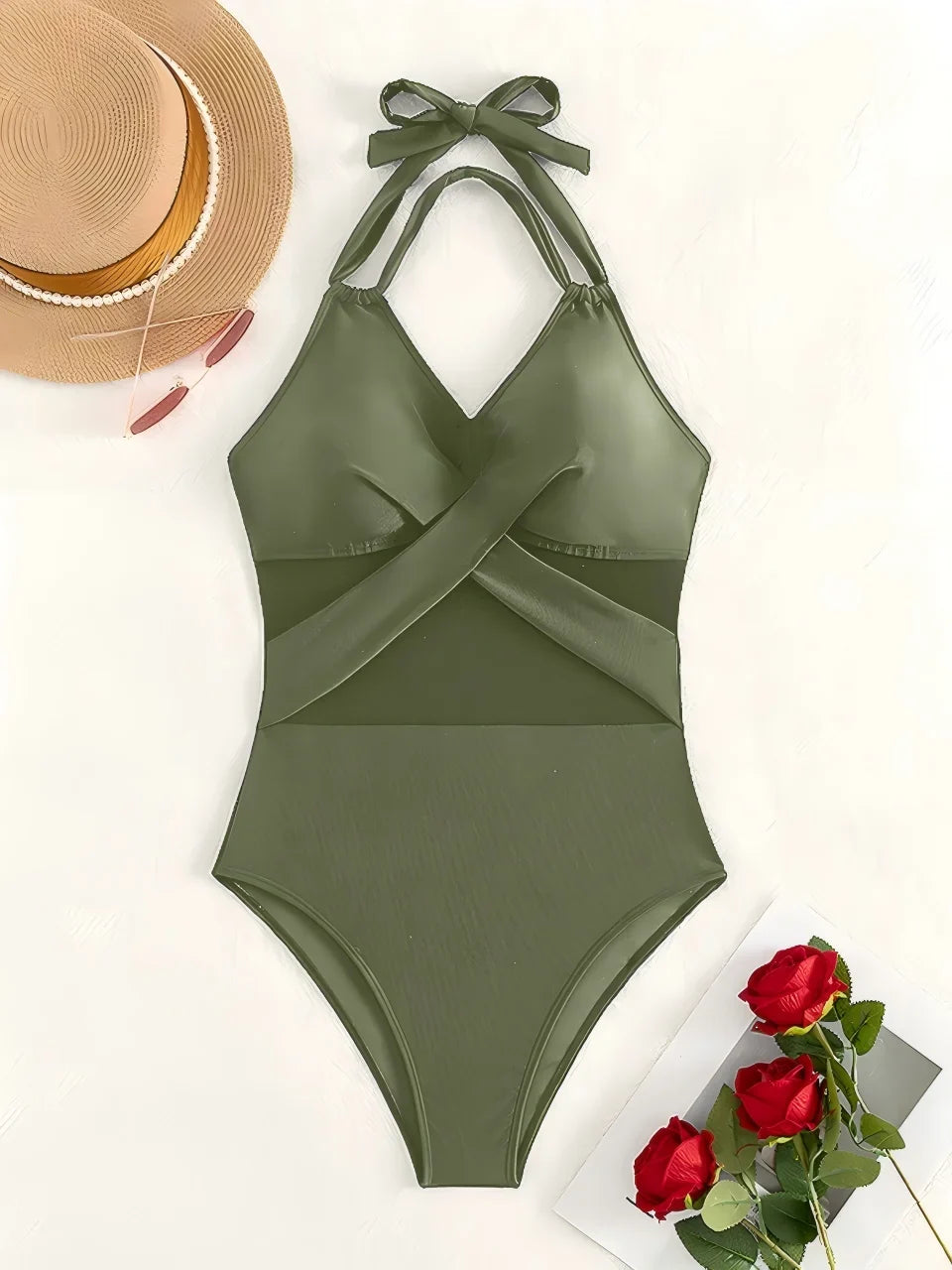 2026 Plain Ruched Mesh Swimsuit Women One Piece Ring Link Swimwear Female Sexy Bathing Swimming Suit Bodysuit Summer Beachwear