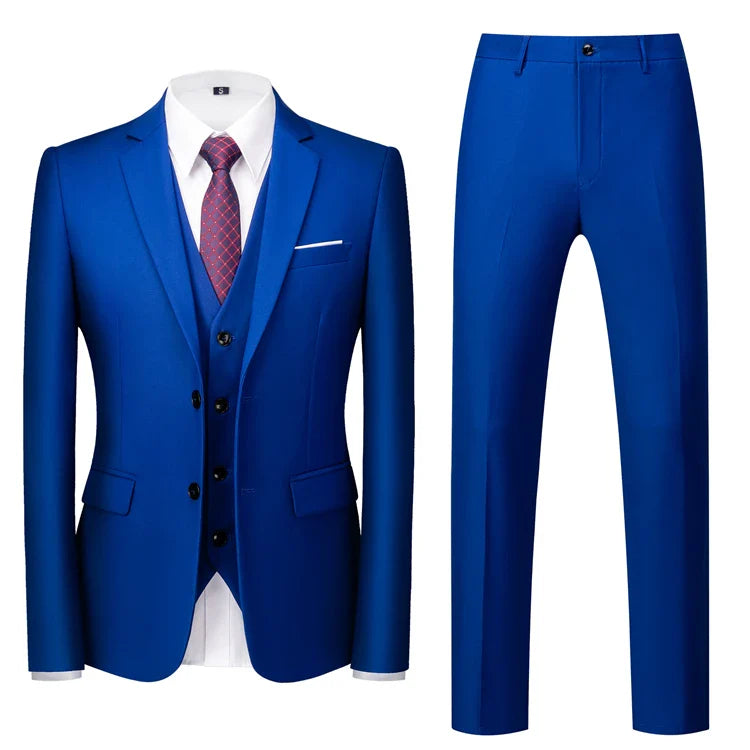 16 Colors ( Jacket + Vest + Pants ) Men's High Quality Formal Business Slim Fit Mens Suit Best Groom Wedding Tuxedos 3 piece Set