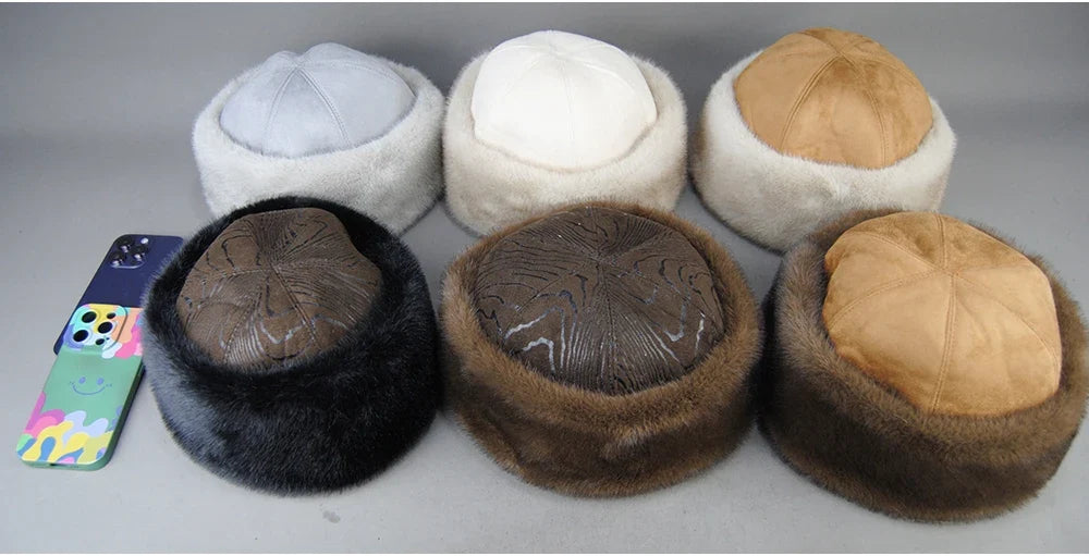 Hot Sale Faux Mink Fur Hat Winter Genuine Baseball Cap Russia Fashion Elegant Lady Warm Faux Fur Ball Straw Hat