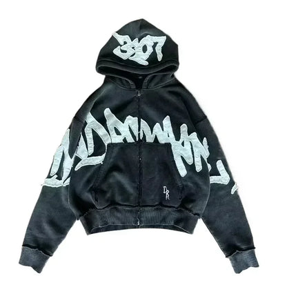 American Y2K New Hip Hop Trend Zipper Hoodie Women Street Casual Loose Joker Vintage Sweatshirt Unisex Fleece Padded Warm Hoodie