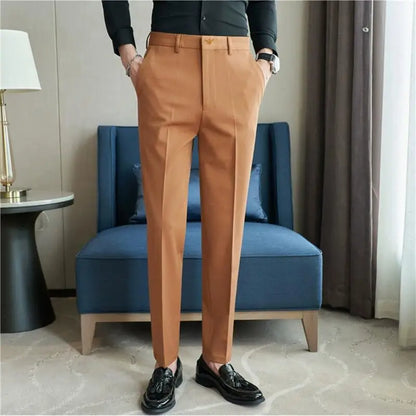 Autumn Mens Fashion Embroidered Trousers Korean Business Dress Solid Suit Pant Formal Office Social Slim Fit Casual Suit Pants