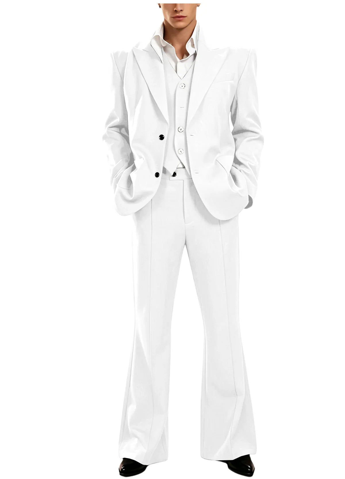 Vintage Men's 3 Piece Suit Set Peak Lapel Slim Fit 2 Button Double Breasted Blazer Vest Flared Pants for Formal Business Wedding
